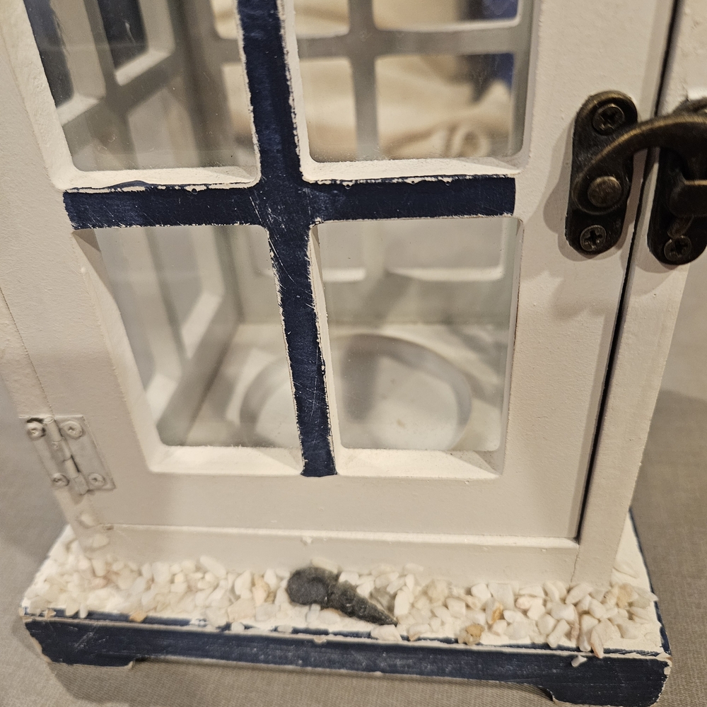 Wooden White and Blue Decorative Lantern - Picture 3 of 8